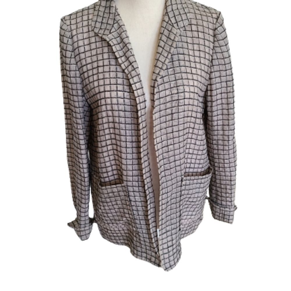 Ellen Tracy Window Pane Check Beige Lined Jacket